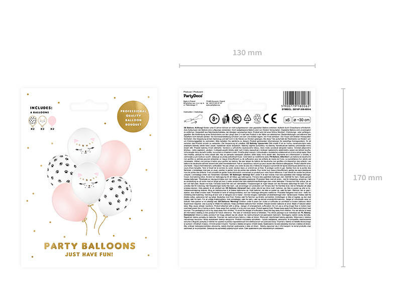 Balony gumowe 30cm Kotek 6szt SB14P-306-000-6 PartyDeco